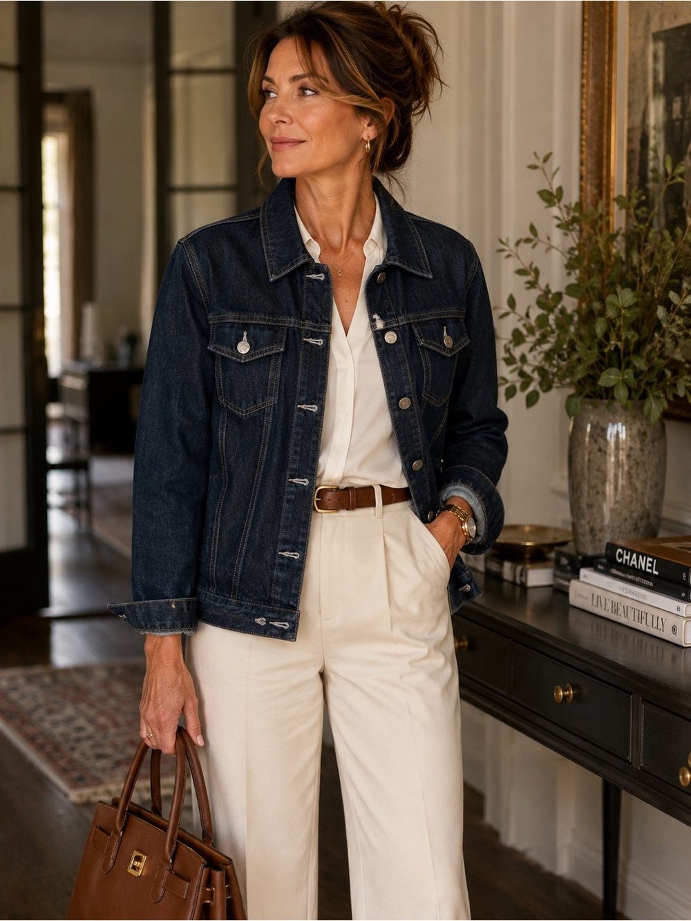 Classic Dark Blue Denim Jacket - Women's Casual Layer - 98% Cotton